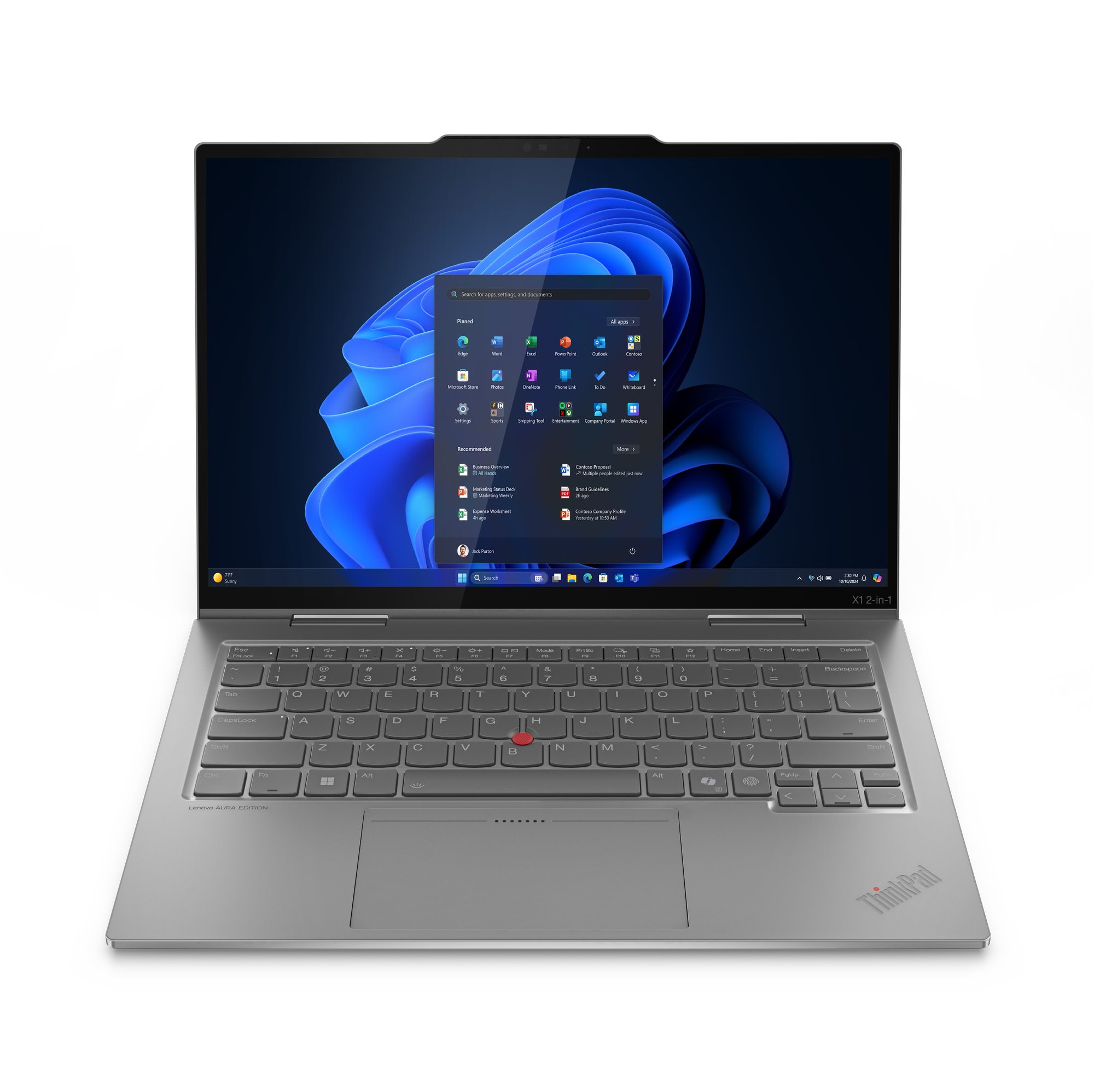 Lenovo ThinkPad X1 2-in-1 Gen 10 Aura Edition Intel Core Ultra 7 255U Hybryda (2w1) 35,6 cm (14") Ekran dotykowy WUXGA 16 GB LPDDR5x-SDRAM 512 GB SSD Wi-Fi 6E (802.11ax) Windows 11 Pro Włoski Szary