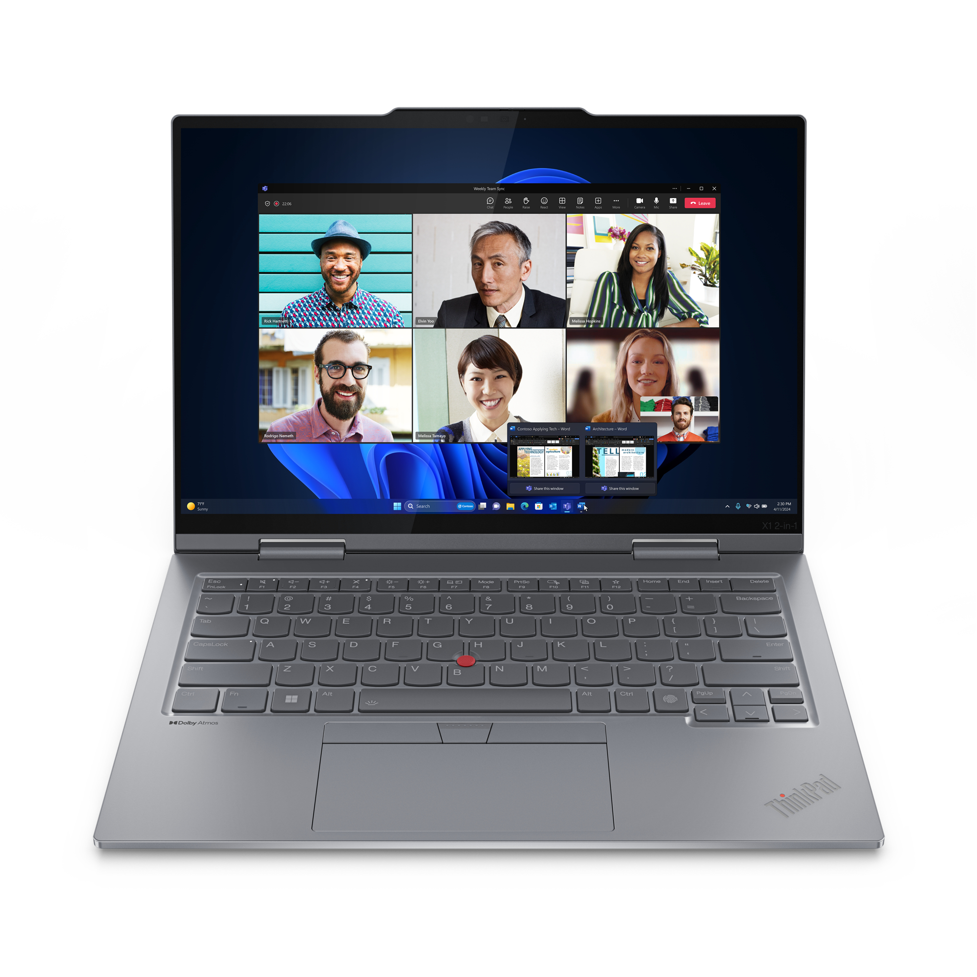 Lenovo ThinkPad X1 2-in-1 Gen 9 Intel Core Ultra 7 155U Hybryda (2w1) 35,6 cm (14") Ekran dotykowy WUXGA 16 GB LPDDR5x-SDRAM 1 TB SSD Wi-Fi 6E (802.11ax) Windows 11 Pro Angielski Szary