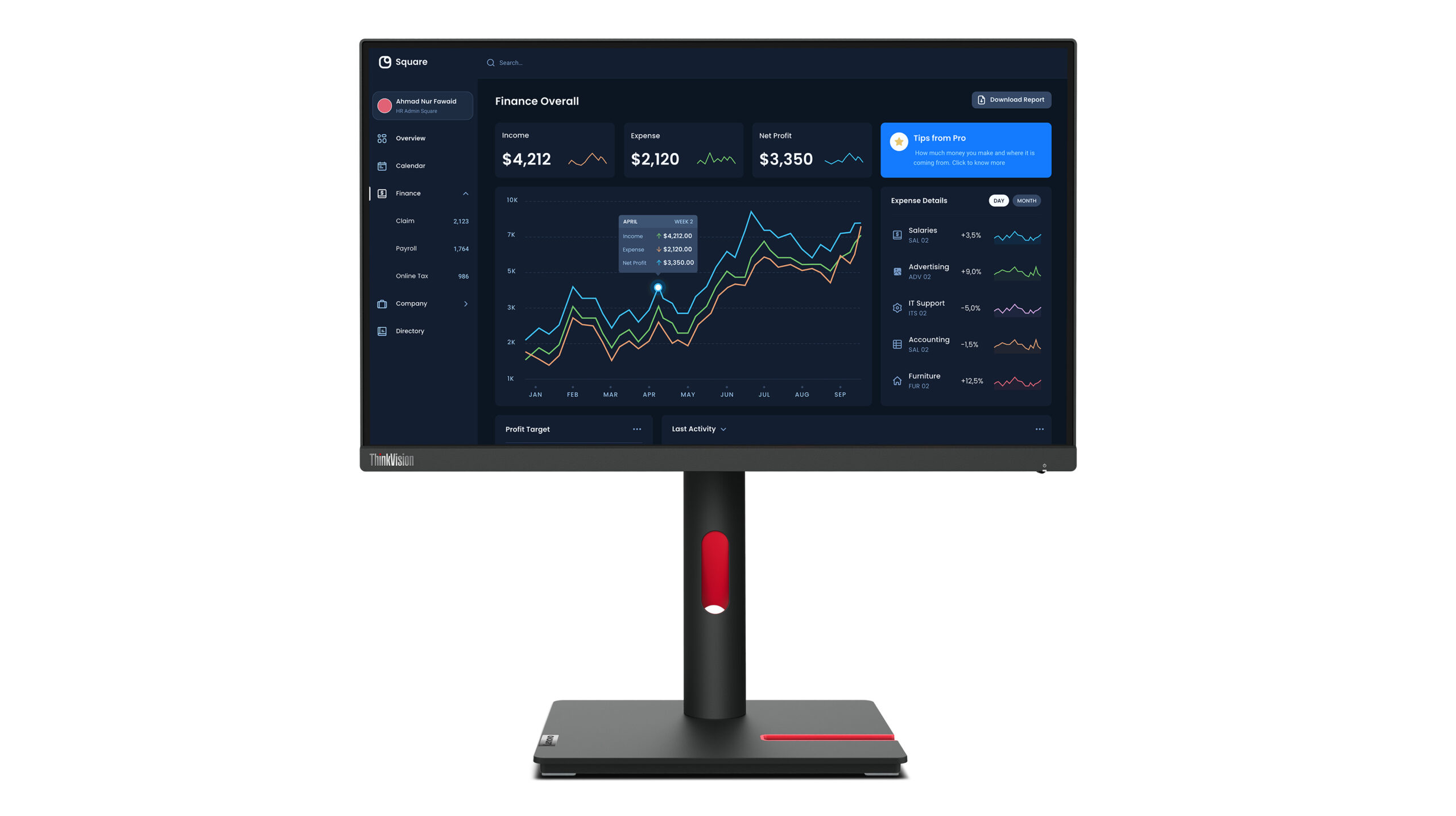 Lenovo Monitor ThinkVision T22i-30 21.5" Full HD IPS - obrazek 2