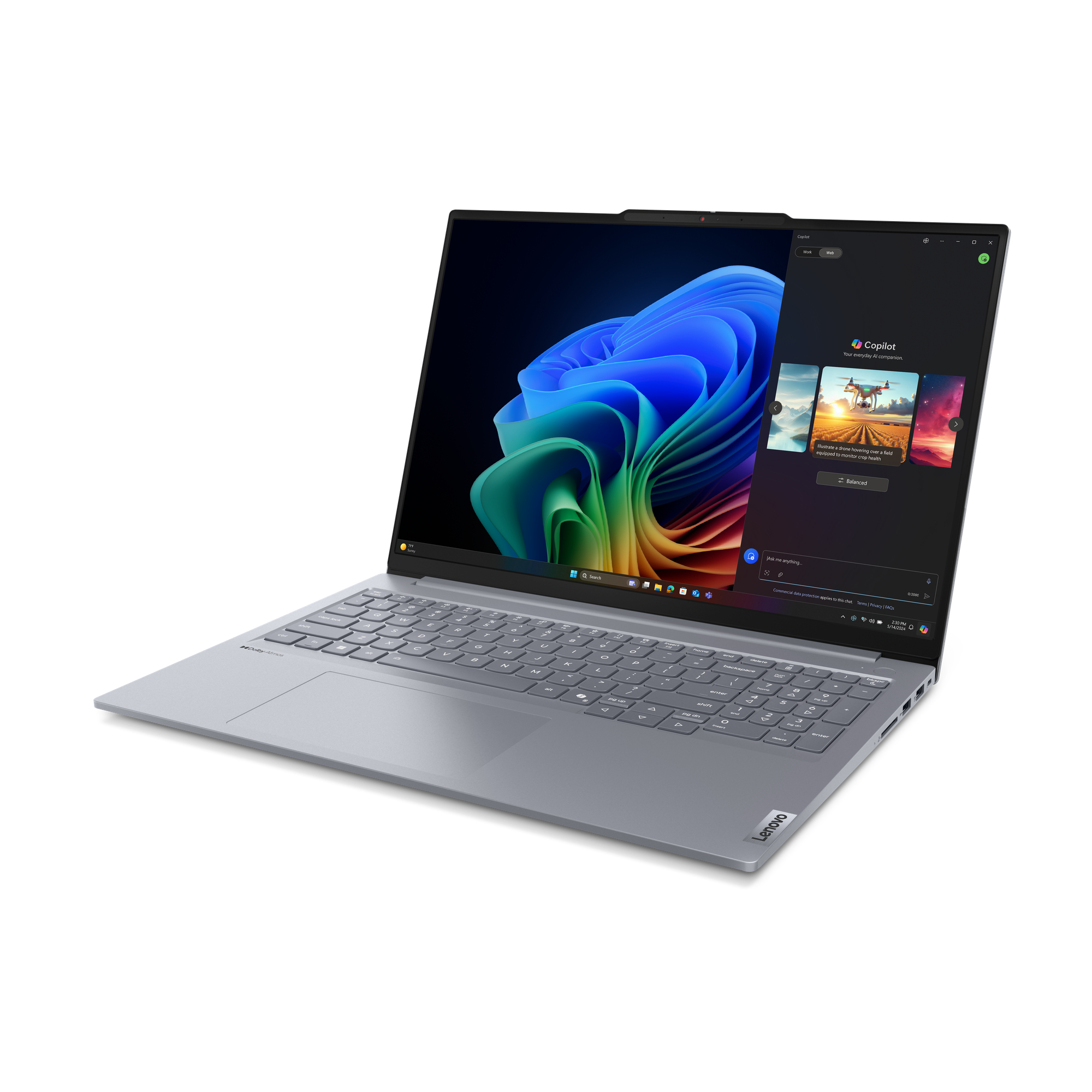 Lenovo ThinkBook 16 G7 QOY Copilot+ PC Snapdragon X1P-42-100 Laptop 40,6 cm (16") WUXGA 32 GB LPDDR5x-SDRAM 512 GB SSD Wi-Fi 7 (802.11be) Windows 11 Pro Szary - obrazek 2