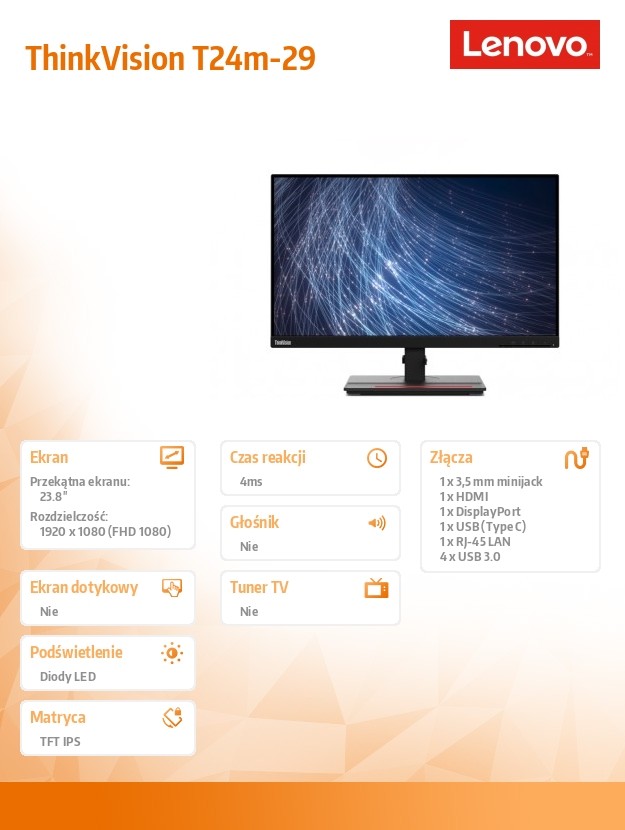 Monitor Lenovo ThinkVision T24m-29 23.8" IPS FHD - obrazek 5